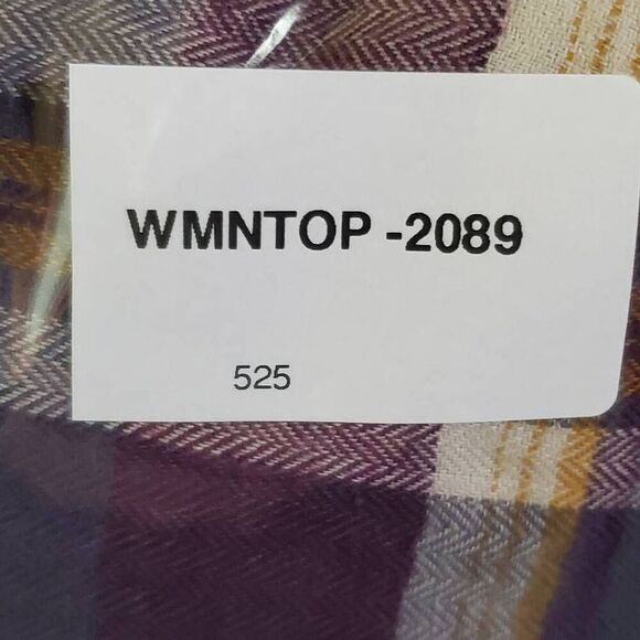 Maurices Small Plaid Button Down Shirt Purple Mustard Gray Long Sleeve Cotton Bl - Picture 8 of 8